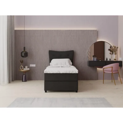 Panda Möbel Boxspringbett NEVADA in Dunkelgrau, Liegefläche 90x200 cm – mit Bettkasten, Bonellfederkern